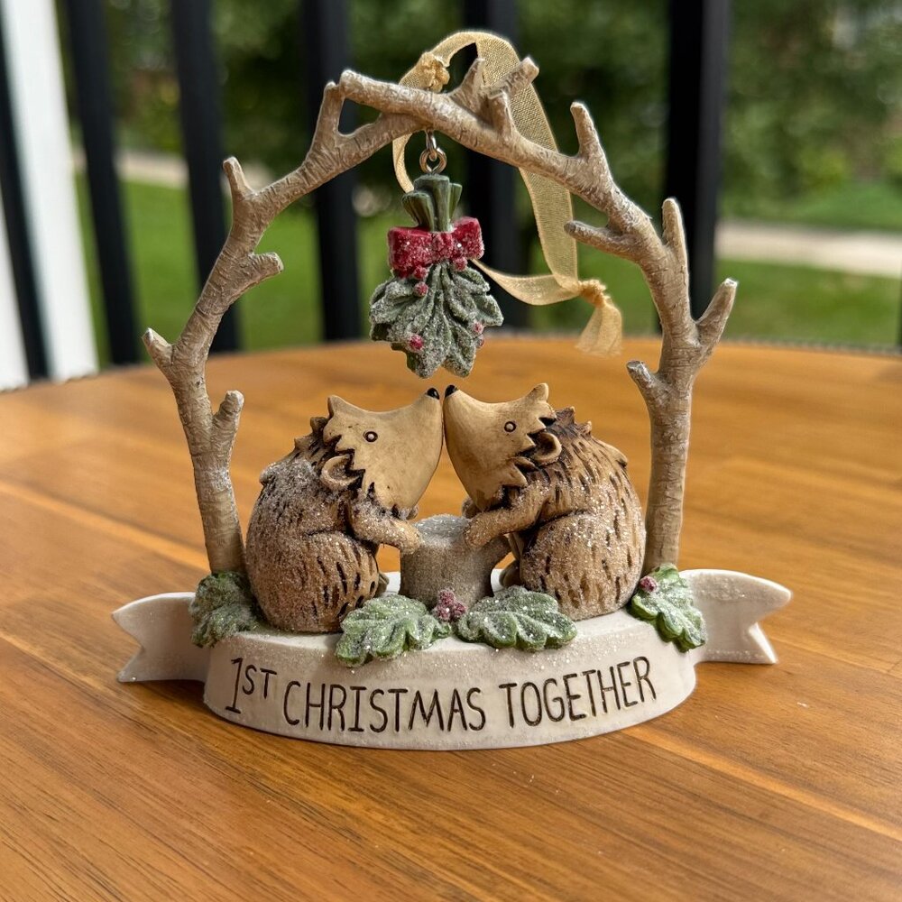 Ceramic Hedgehog Ornament - First Christmas Together, Perfect Gift for Newlyweds